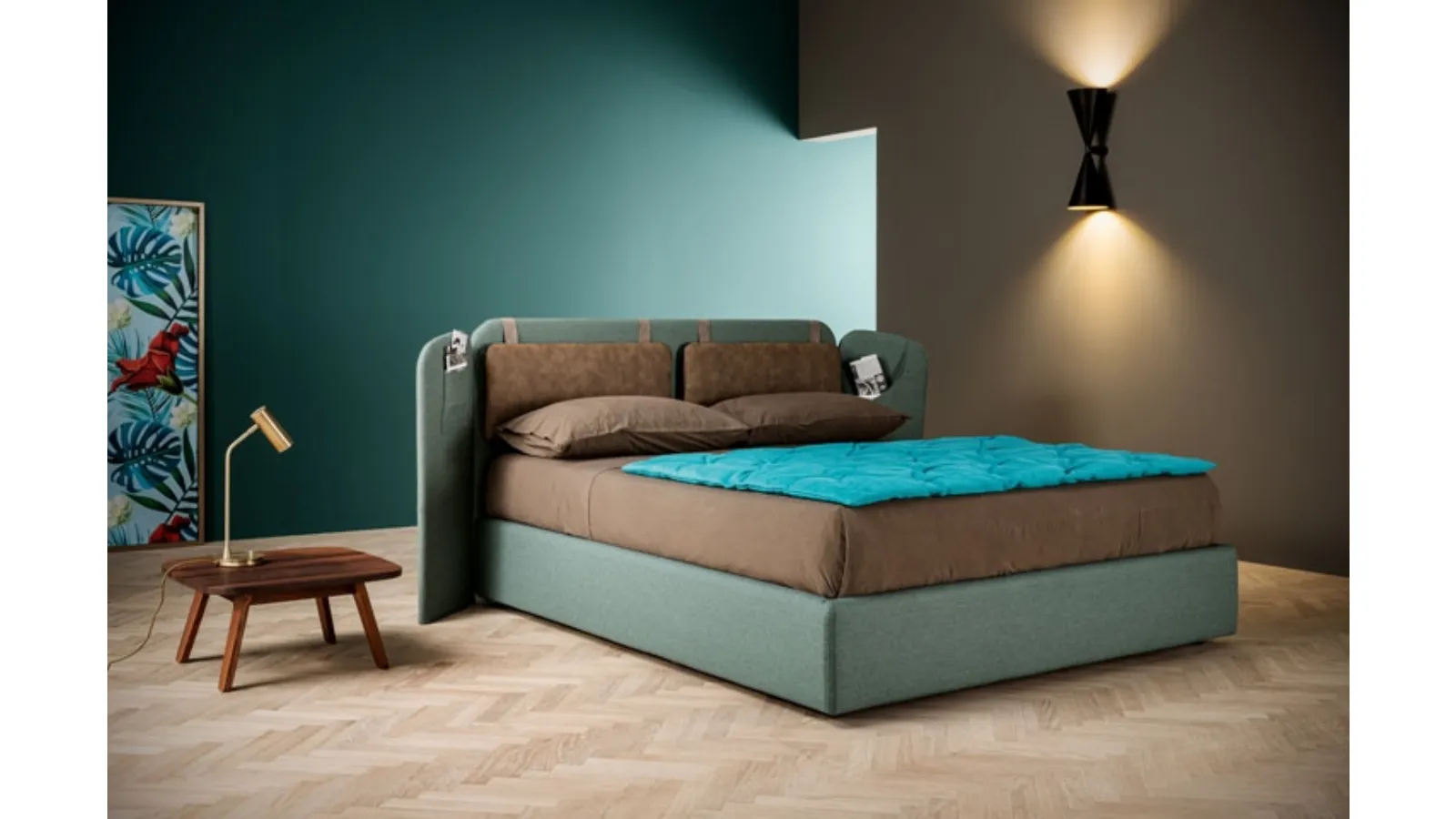 Letto con testiera e box contenitore Flap di Ennerev