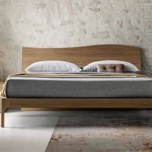 Letto moderno Wave finitura Matwood Coffee con testiera a onda di SantaLucia