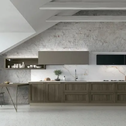 Cucina Moderna ad angolo con penisola City v02 in Termo Strutturato Rovere Liquirizia e Pet Caffè di Stosa