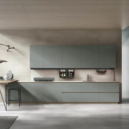 Cucina Moderna con penisola Color Trend v05 in laccato opaco Ginepro e Lavaredo di Stosa