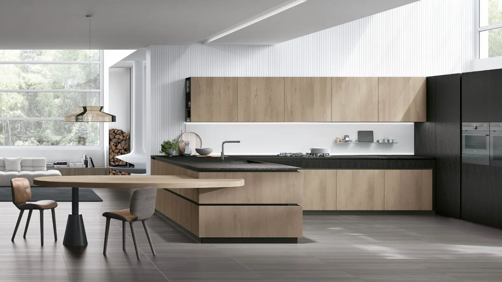 Cucina Moderna con penisola Natural v11 in Rovere Sahara di Stosa