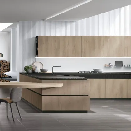 Cucina Moderna con penisola Natural v11 in Rovere Sahara di Stosa